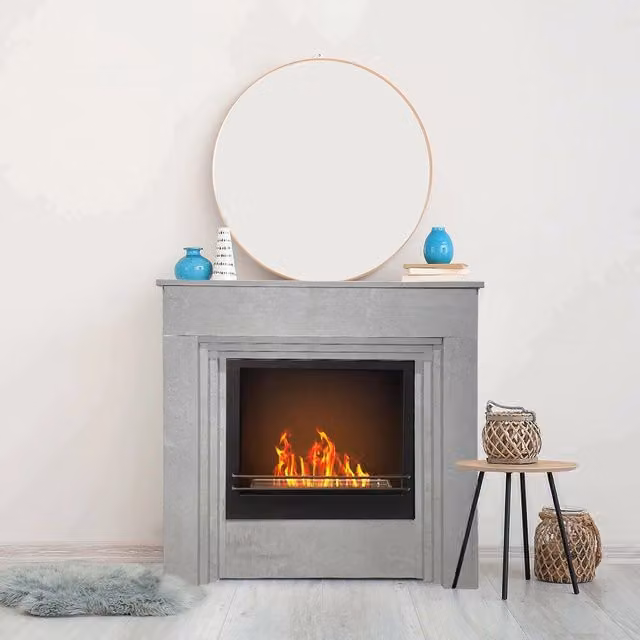 Camino a bioetanolo Kinsasa, Caminetto, Focolare senza fumo, Riscaldatore ad etanolo, Made in Italy, 96x35 h96 cm, Grigio