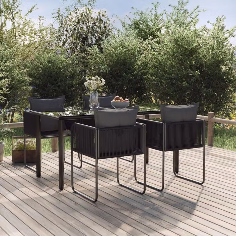 The Living Store Set da pranzo da giardino 5 pz. Set da pranzo da giardino Nero