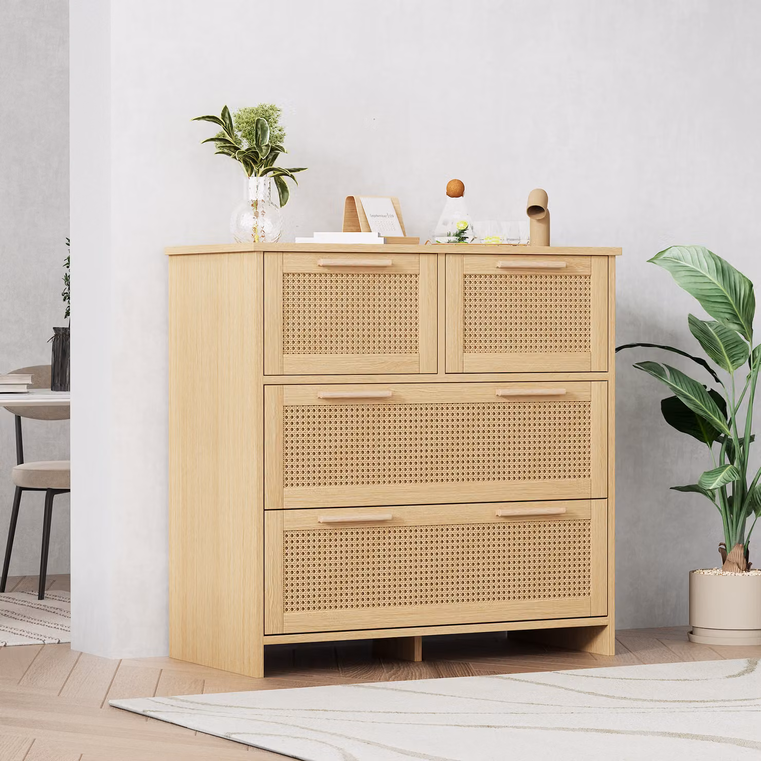 Credenza STILVORA con cassetti, comò con maniglie in legno massello per camera da letto, soggiorno, sala da pranzo, corridoio, armadio in rattan