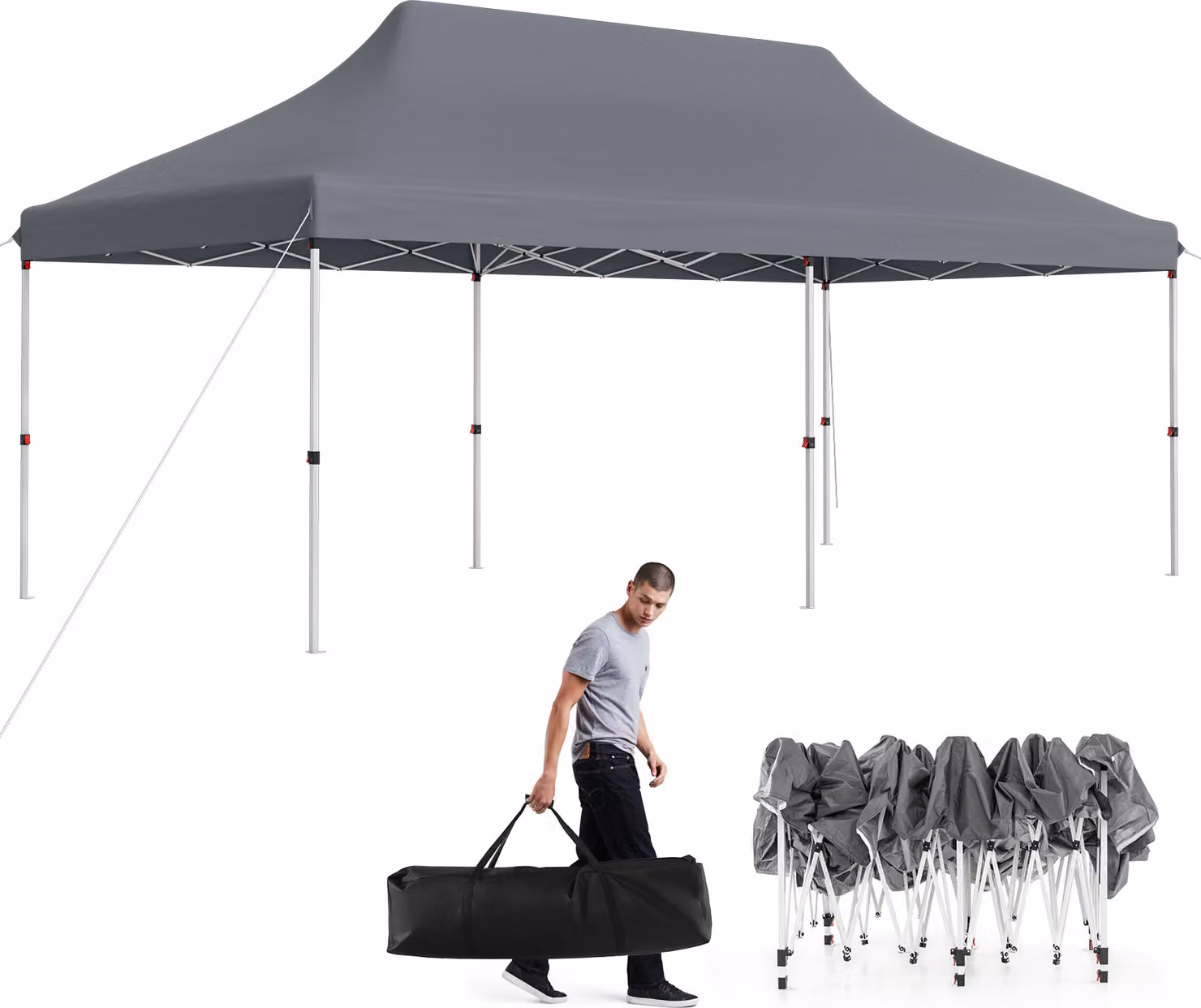 COSTWAY Gazebo 3x6m con borsa per il trasporto, gazebo pieghevole per feste regolabile in altezza, idrorepellente, protezione UV 50+