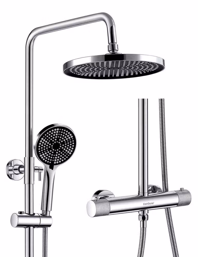 Set completo per sistema doccia con termostato, doccia a pioggia da 25 cm, 3 getti, soffione e doccetta manuale in acciaio inossidabile cromato