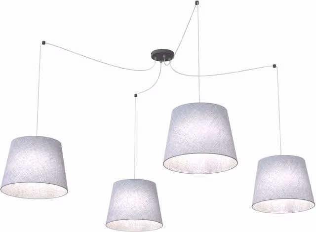 Sospensione 4 Luci Tethys Con Fermacavi E Paralumi Grigio