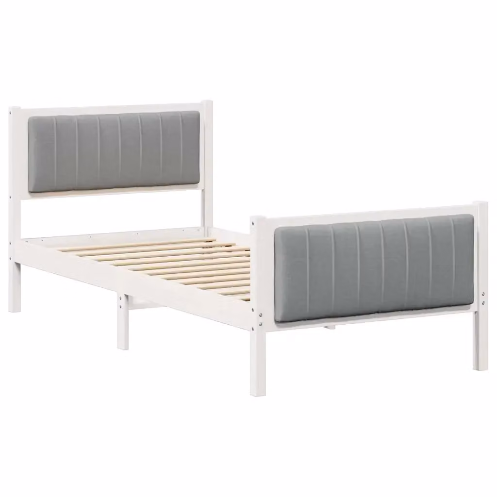 Struttura del letto moderna vidaXL in legno di pino con rivestimento in tessuto bianco e grigio, dimensioni 90 x 190 cm – 2