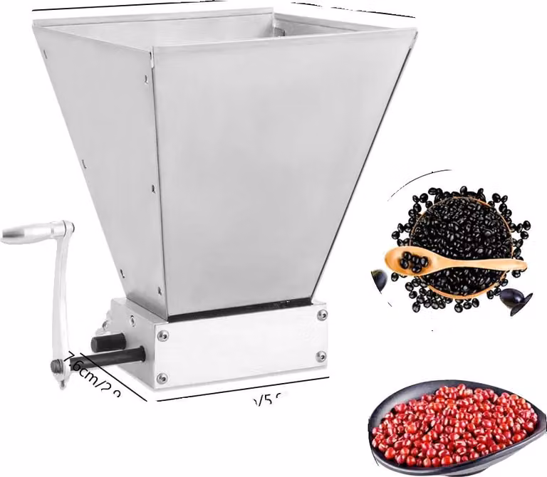 Mulino per cereali, funzionamento manuale ed elettrico, rulli regolabili, argento