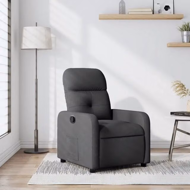 Poltrona Reclinabile Relax in Tessuto Grigio con Braccioli e Struttura in Legno e Metallo – 1