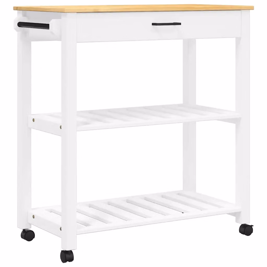 Carrello da cucina rustico vidaXL in legno di pino cerato e metallo, colore bianco, L 84 cm x P 40 cm x H 88,5 cm – 2