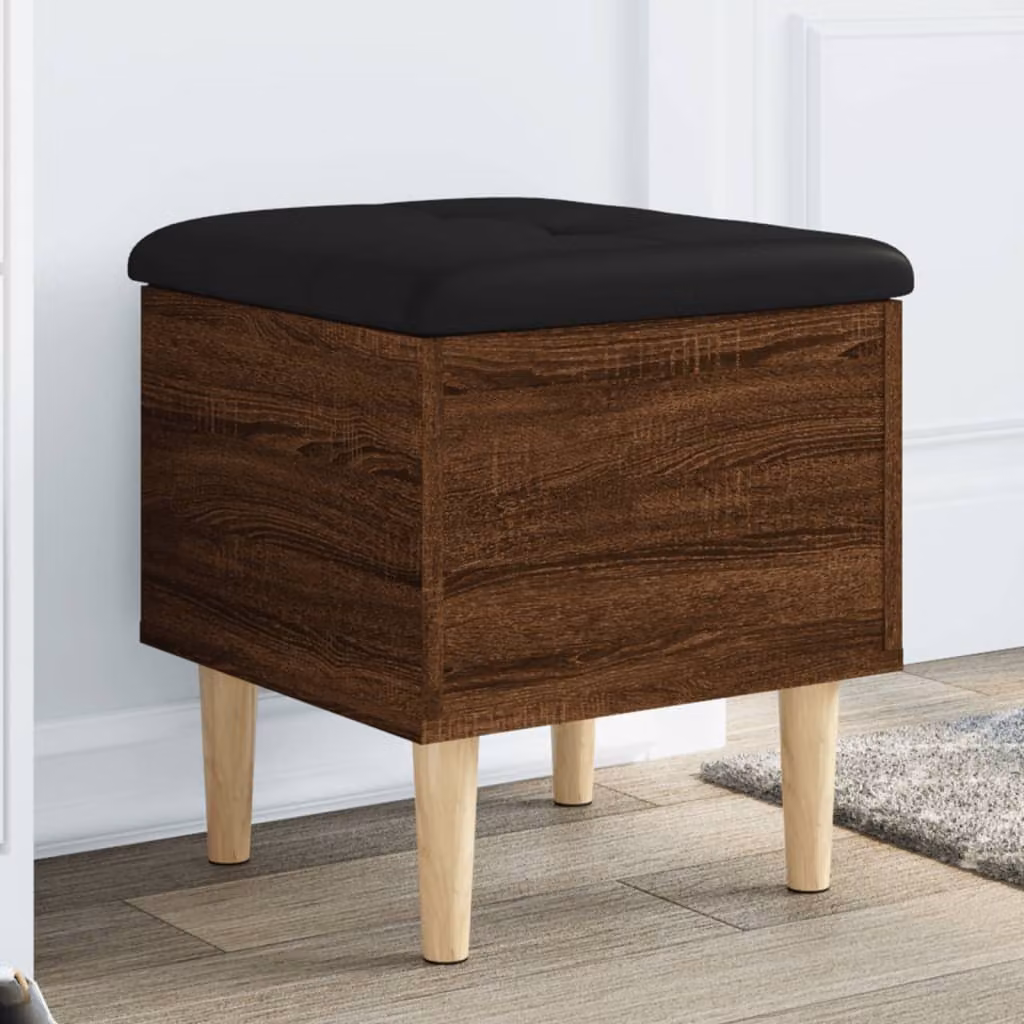 Panca portaoggetti moderna vidaXL in legno rovere marrone con seduta in ecopelle nera L/P/H: 42 x 42 x 46 cm