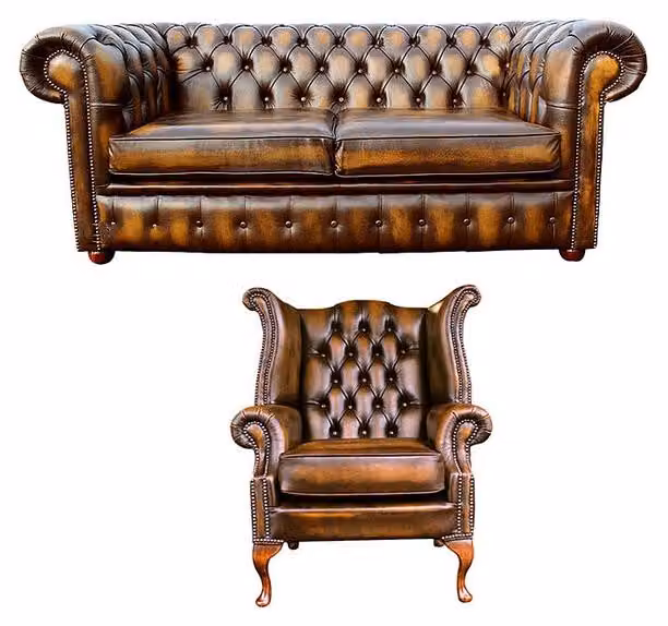 Chesterfield Stil Möbel Couch Sofa Polster Sofas Garnitur Leder Set