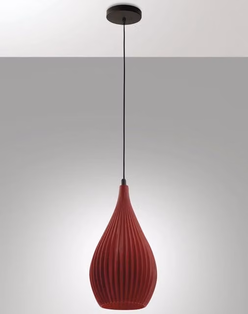 Lampada a Sospensione Fabas in Metallo e Plastica, Design Minimalista, Colore Rosso, Attacco E27, IP20, Altezza Regolabile