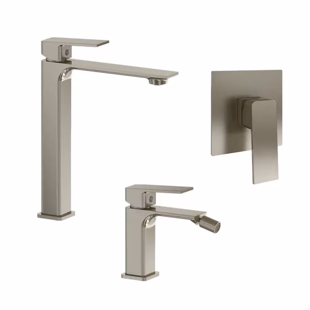 Set miscelatori: lavabo alto bidet senza scarico e incasso doccia monocomando nickel spazzolato | Ingrid