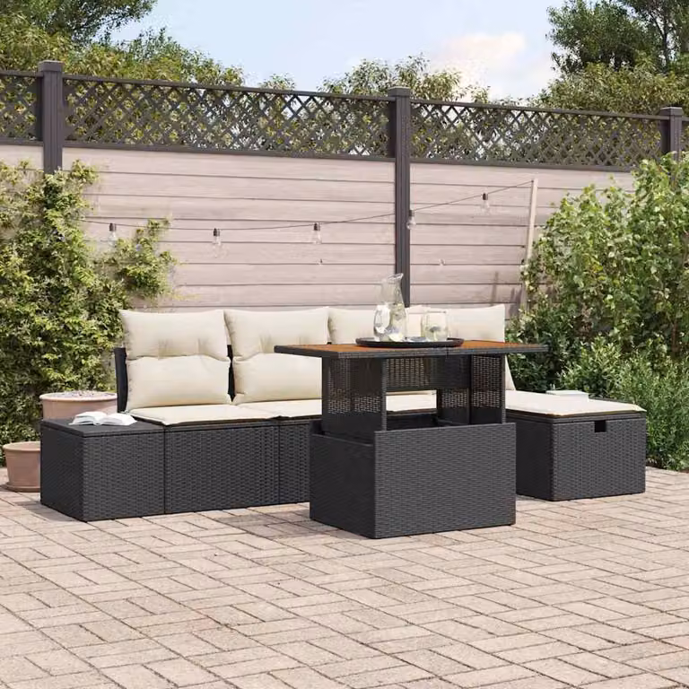 Maison Exclusive - Set da giardino composto da 6 pezzi, divano in rattan sintetico nero