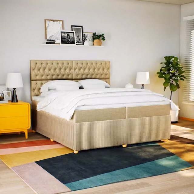Letto Ibrido vidaXL con Materasso in Schiuma e Molle, Colore Beige e Bianco, L/P: 200 x 200 cm – 1