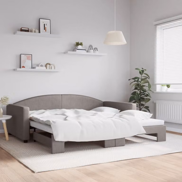 vidaXL Divano Letto con Letto Estraibile in Tessuto, Colore Grigio/Beige, L/P/H: 223 x 100 x 75 cm