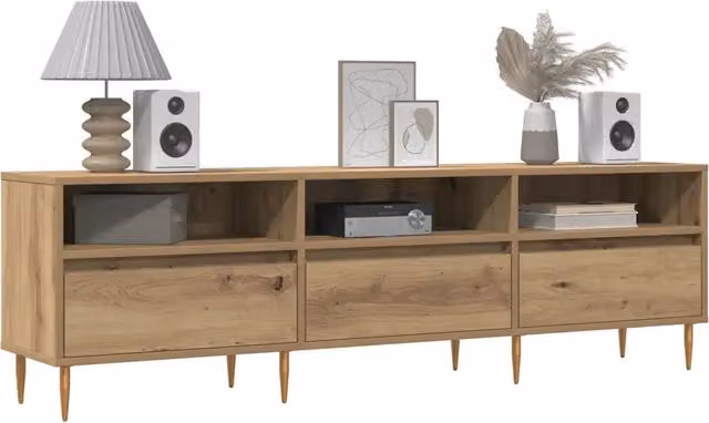 Mobile Porta TV Moderno vidaXL in Legno e Metallo Colore Rovere L: 150 cm, P: 30 cm, H: 44,5 cm – 1