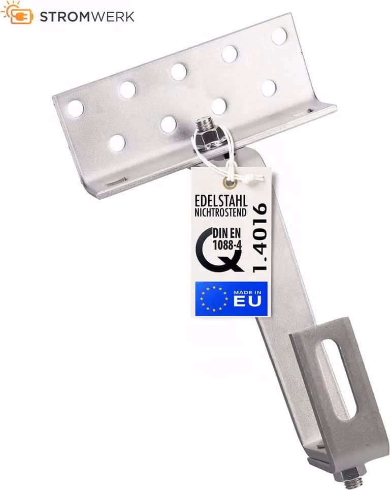 Gancio per tetto 140 mm in acciaio inox 1.4000, regolabile a 3 vie, viti incluse 100 pz.