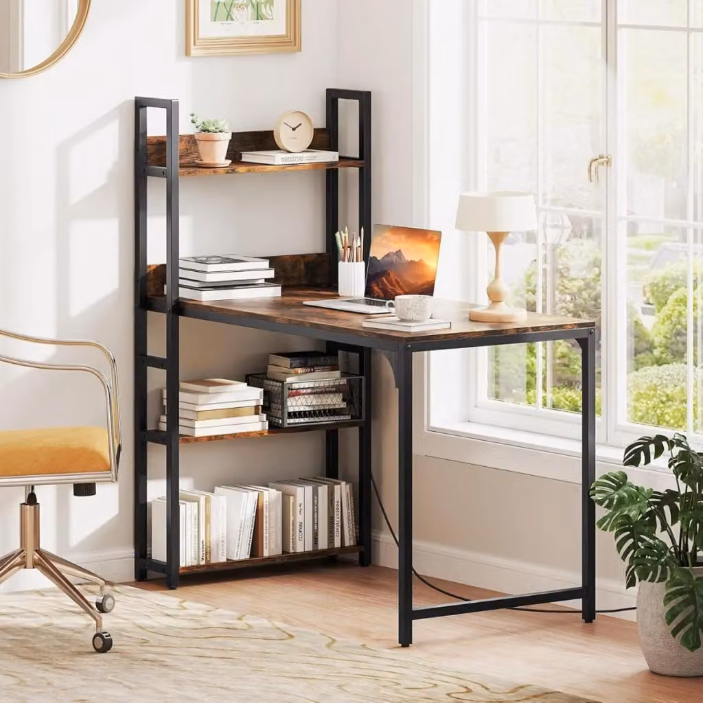 Scrivania per computer Design Mania in stile industrial, colore marrone e nero, L: 120 cm, P: 65 cm, H: 75 cm – 2