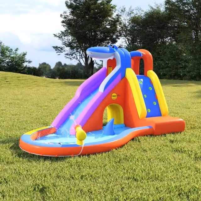 Happy Hop Scivolo d'Acqua Gonfiabile con Piscina Multicolore in PVC e Poliestere L: 450 cm, P: 320 cm, H: 240 cm