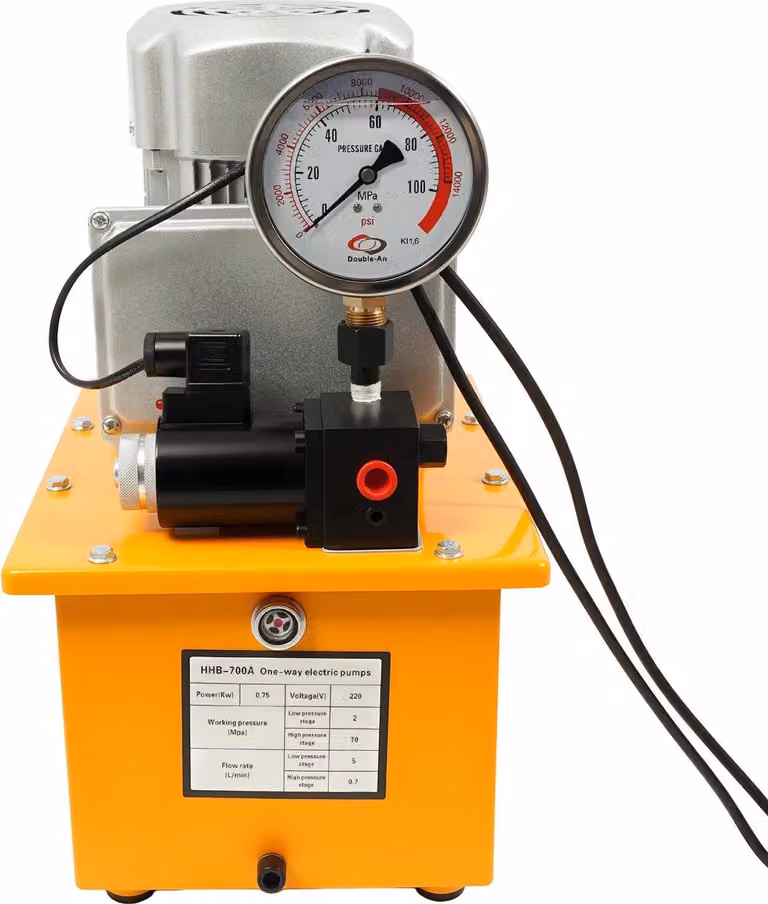 Pompa idraulica elettrica - Gruppo idraulico da 750W, 220V - Pressione regolabile da 2 a 70 MPa - Controllo tramite pedale - Serbatoio olio da 7 L - 1400 U/min - Colore: giallo