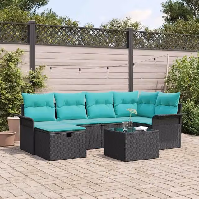 Set Divano da Giardino 7 pz Poly Rattan 3360227