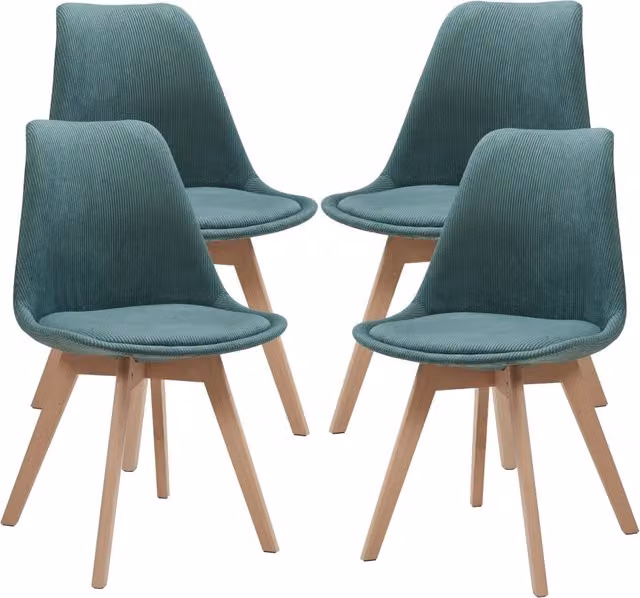Set Fläten di 4 Sedie da Sala con Seduta Imbottita Rivestimento in Velluto a Coste Verde Scuro [en.casa]