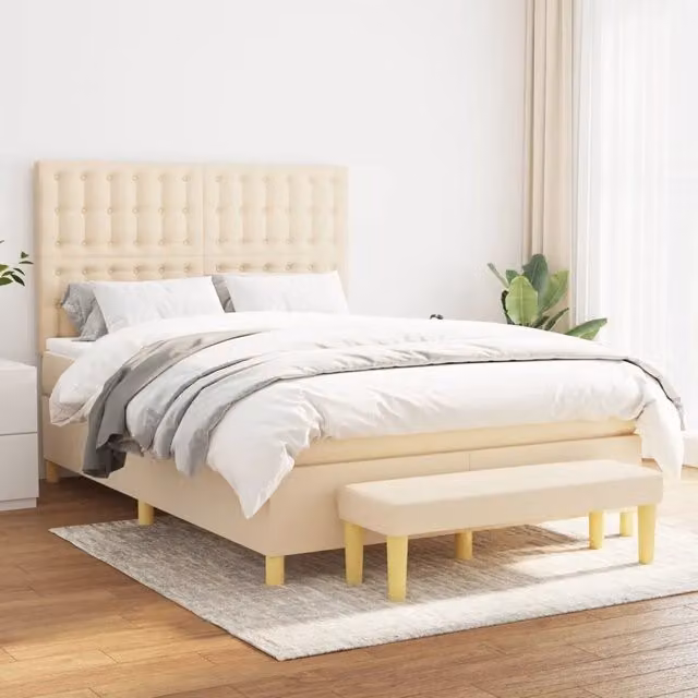 Letto Ibrido con Giroletto a Molle e Materasso vidaXL in Legno e Tessuto, Colore Beige e Bianco, L/P/H: 193 x 140 x 128 cm