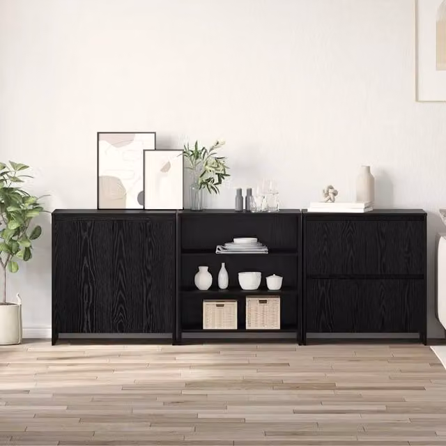 Credenza 3 pz-Set di 3 Buffet-Armadio da cucina Rovere nero 70 x 41 x 75 cm Legno multistrato