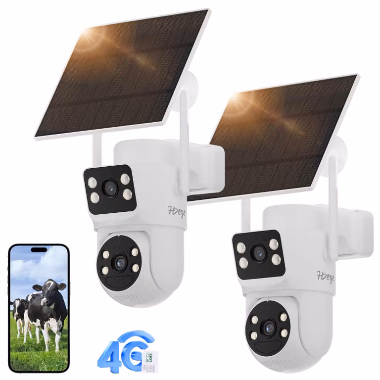 2 telecamere di sicurezza solari 4G con batteria da 3 mesi e rilevamento PIR – Doppio obiettivo, visione notturna 2K, controllo remoto tramite app per la sorveglianza esterna