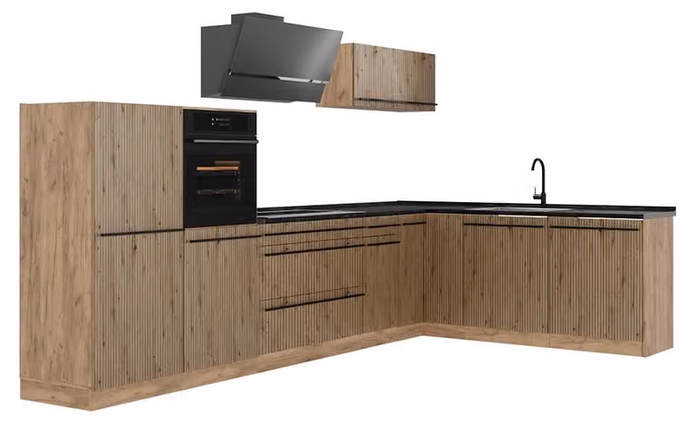 Cucina angolare completa Vicco R-Line Rovere artigianale/Rovere dorato 347 x cm piano di lavoro Antracite, Model 67601