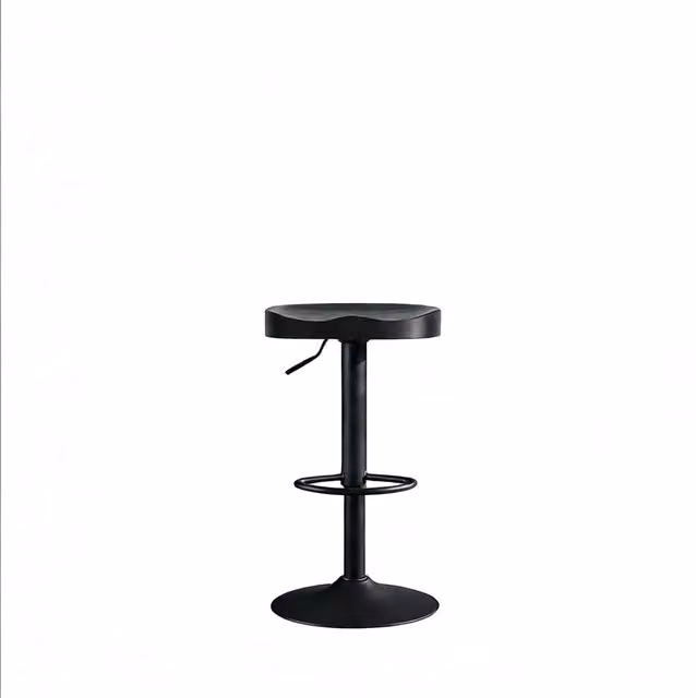 Sgabello da bar girevole in legno massello e metallo, altezza regolabile 60-81 cm, nero
