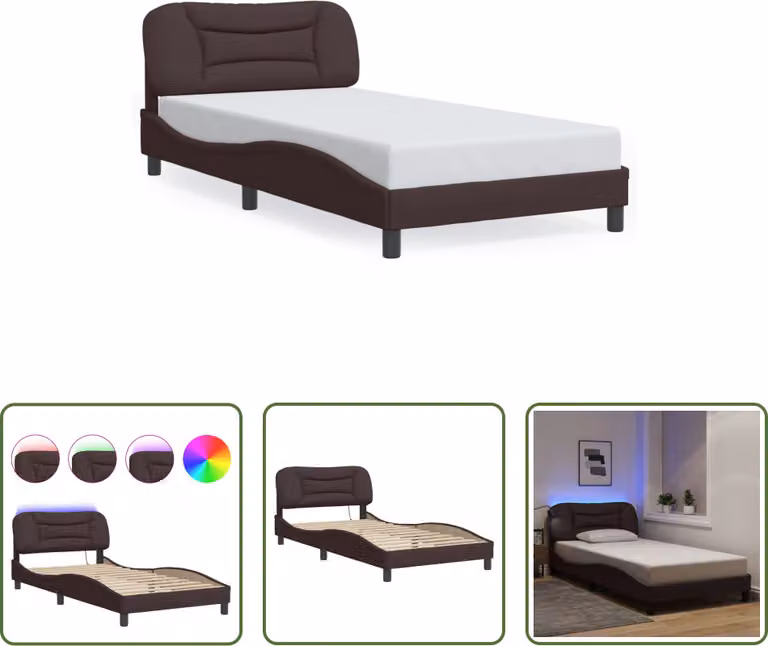 The Living Store Struttura letto con LED in tessuto marrone scuro 100x200 cm