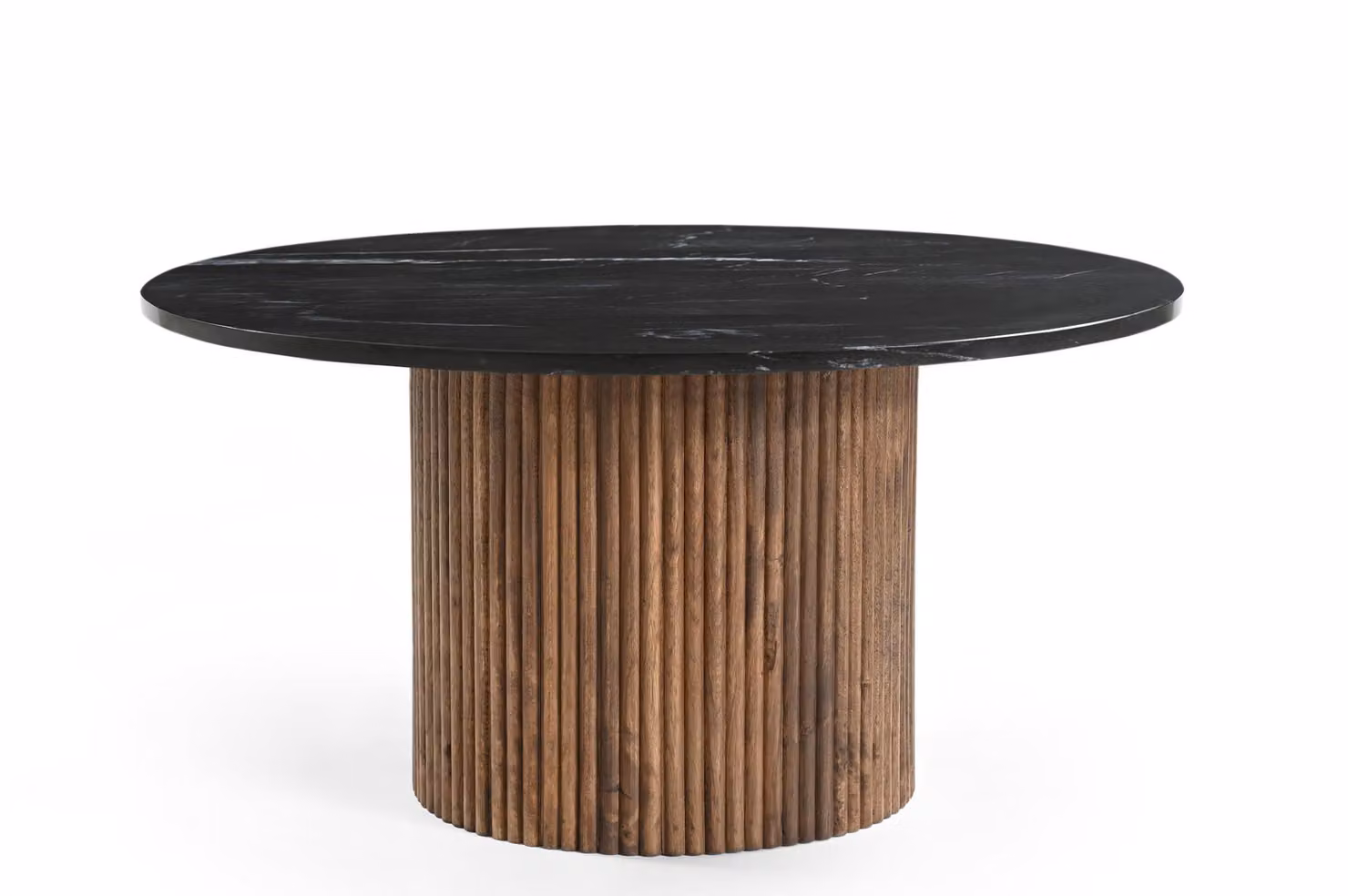 Marmoholz - Tavolo rotondo Roma Ø80 x H40 cm in marmo nero naturale e legno di mango marrone - elegante tavolino in stile moderno