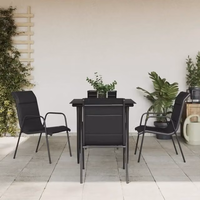 Set da Pranzo da Giardino 5 pz Nero in Acciaio e Textilene 3200703