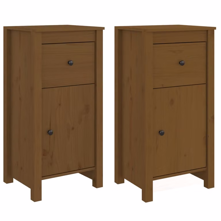 Credenze 2 pz Ambrate 40x35x80 cm in Legno Massello di Pino