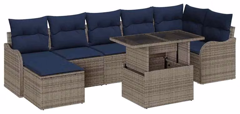 Set di divani da giardino, 8 pezzi, colore grigio, in rattan sintetico