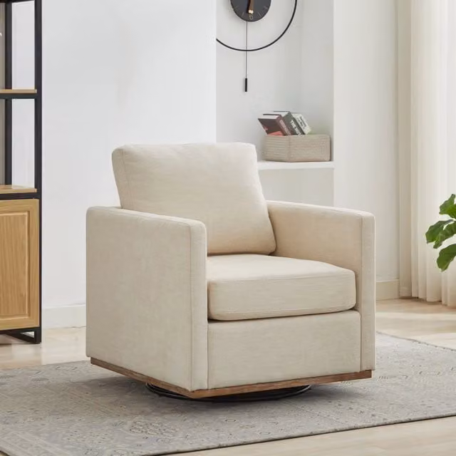 Poltrona Girevole con Braccioli ¨C MINIMAL ¨C Beige, Tessuto Imbottito, 360¡ã