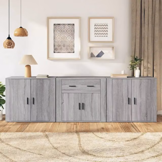Set di 3 credenze vidaXL in legno multistrato grigio per sala da pranzo