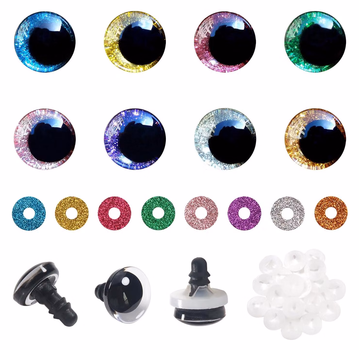 Occhi di sicurezza da 12 mm, 64 pezzi, colorati, in plastica, con rondelle