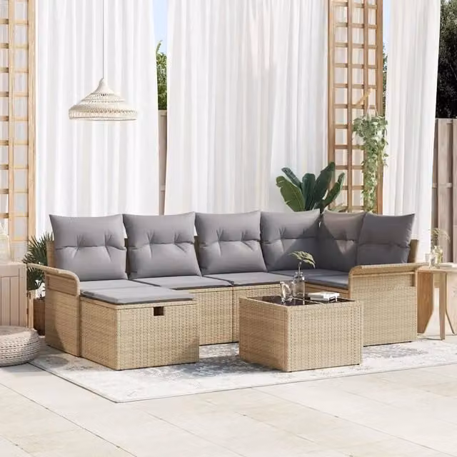 Set Divano da Giardino 7 pz Beige e Grigio Chiaro polyrattan 3358889