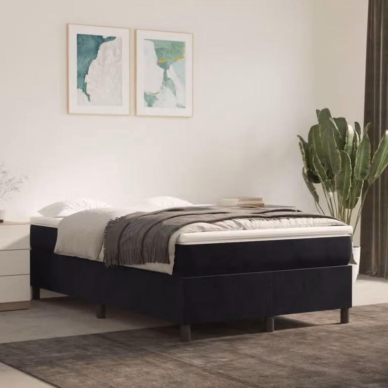 The Living Store Letto a molle con materasso nero 120x200 cm in velluto