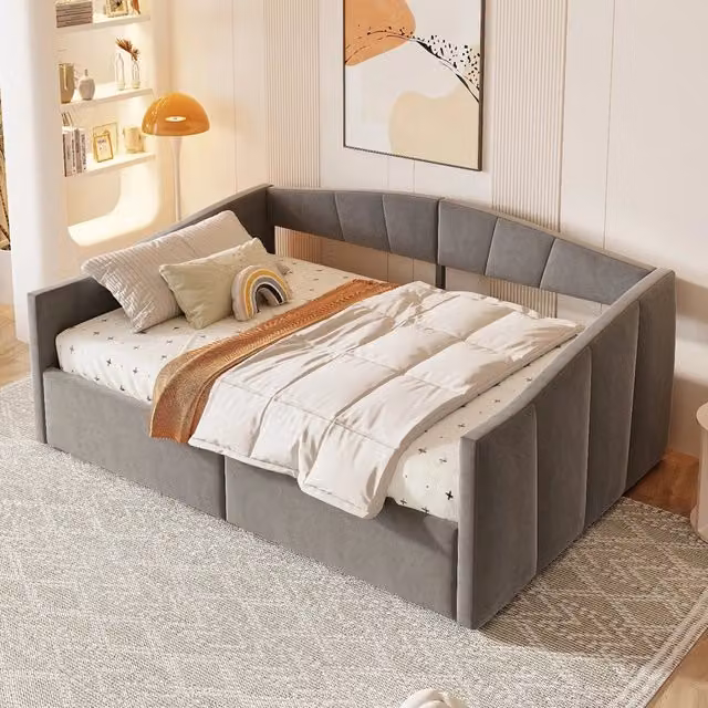 Divano letto doppio 140x200cm - Xylo - grigio, velluto pelle, classico