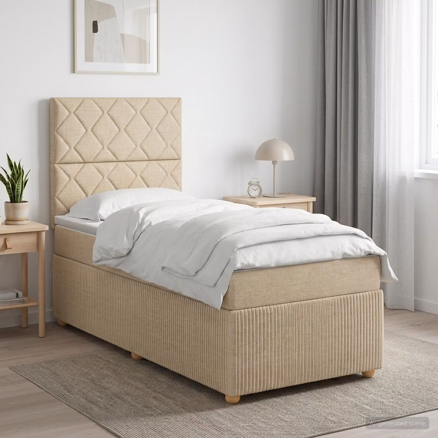 Letto Box Spring vidaXL con Materasso Ibrido e Illuminazione LED, Colore Beige, L/P: 90 x 200 cm