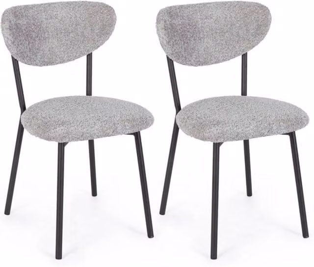 Set di 2 sedie Ludmilla GIORDANOSHOP in tessuto bouclé grigio chiaro L 47 x P 50 x H 77,5 cm
