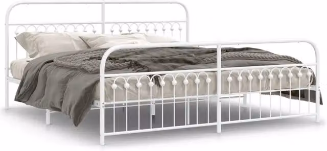 Letto matrimoniale | Letto per adulti | Giroletto con Testiera e Pediera Metallo Bianco 193x203 cm