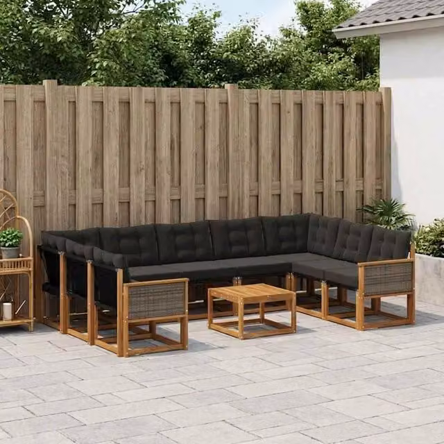 Set di divani da esterno 10 pz Naturale e Nero 3382220
