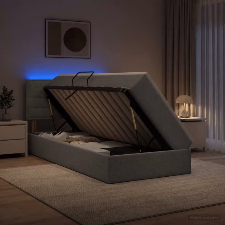 vidaXL Letto con contenitore LED e materasso Grigio Chiaro 90 x 200 cm