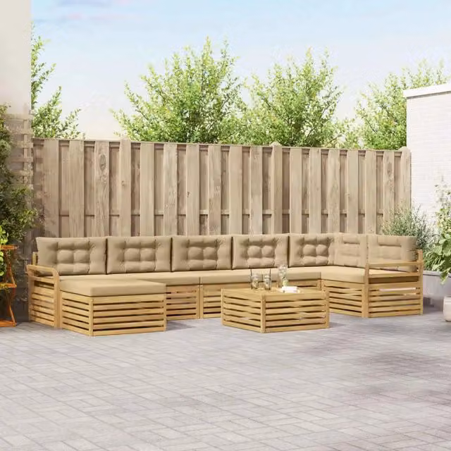 Set di divani da esterno vidaXL 8 pezzi in legno di acacia con cuscini Bianco e Beige – 1