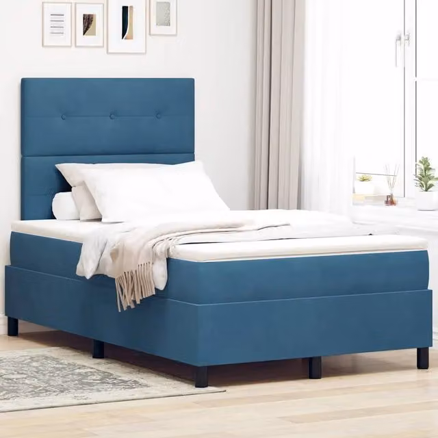 Letto a molle con testiera in velluto blu vidaXL L/P: 120 x 200 cm