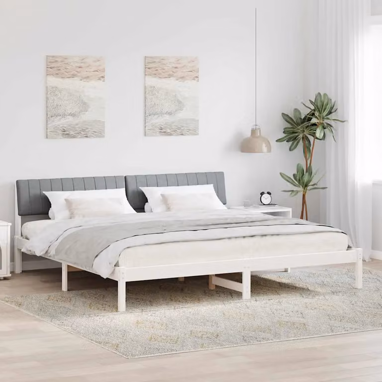 Struttura del letto imbottita vidaXL in legno di pino bianco e grigio 200 x 200 cm