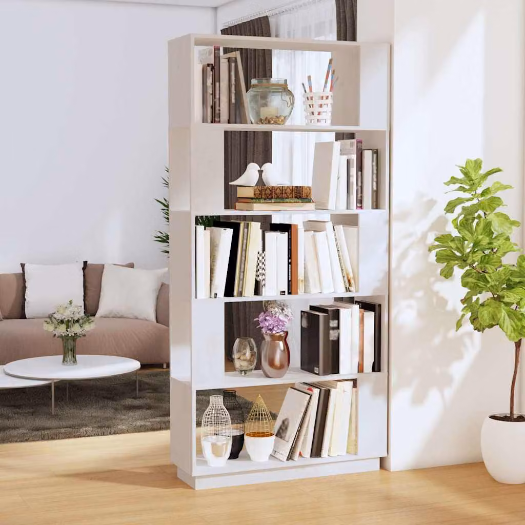 Libreria/Divisorio vidaXL in Legno Massello di Pino Bianco, Stile Rustico, L 80 cm x P 25 cm x H 163,5 cm