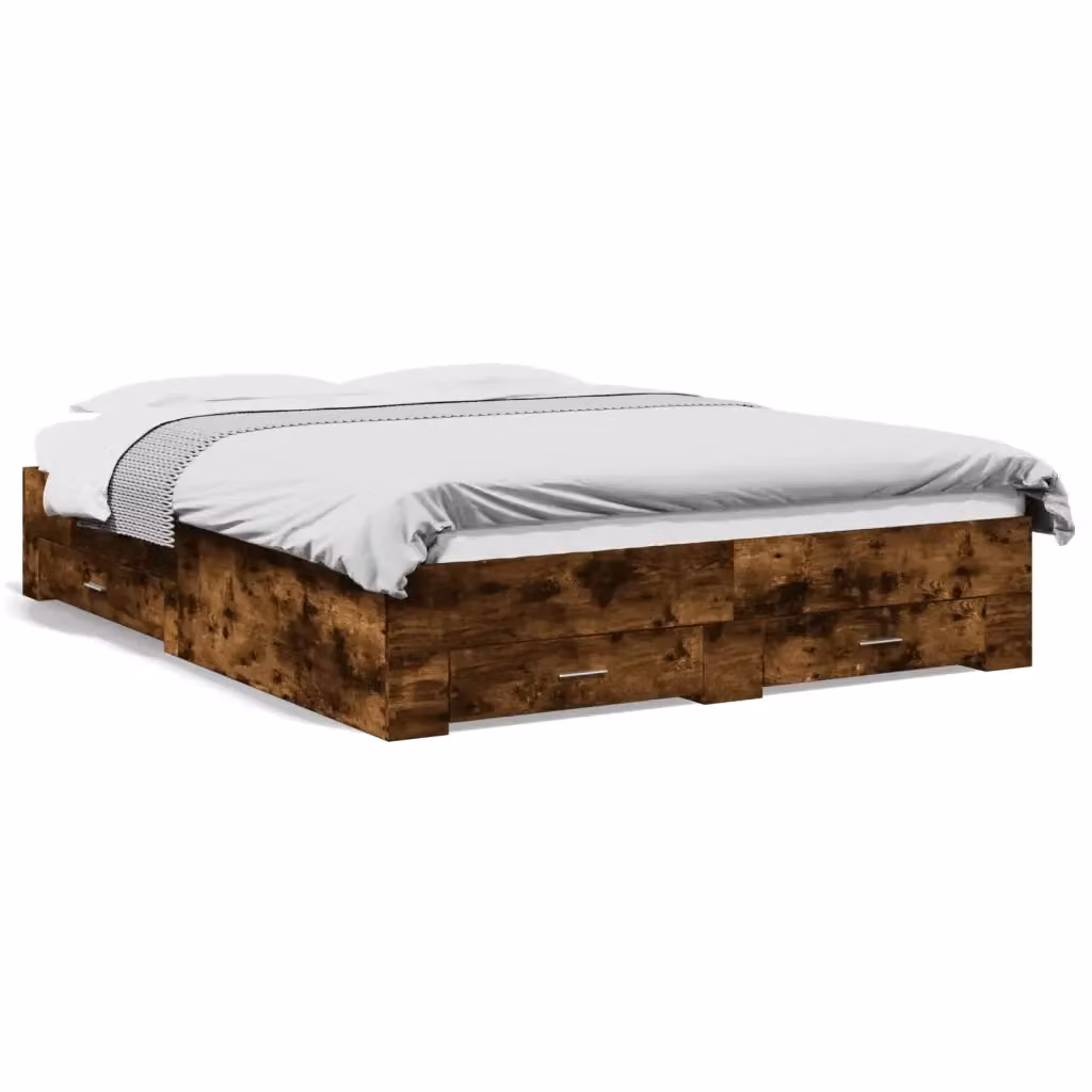 vidaXL Giroletto con Cassetti in Legno Multistrato Rovere Fumo, L/P/H: 140 x 200 x 32 cm – 2